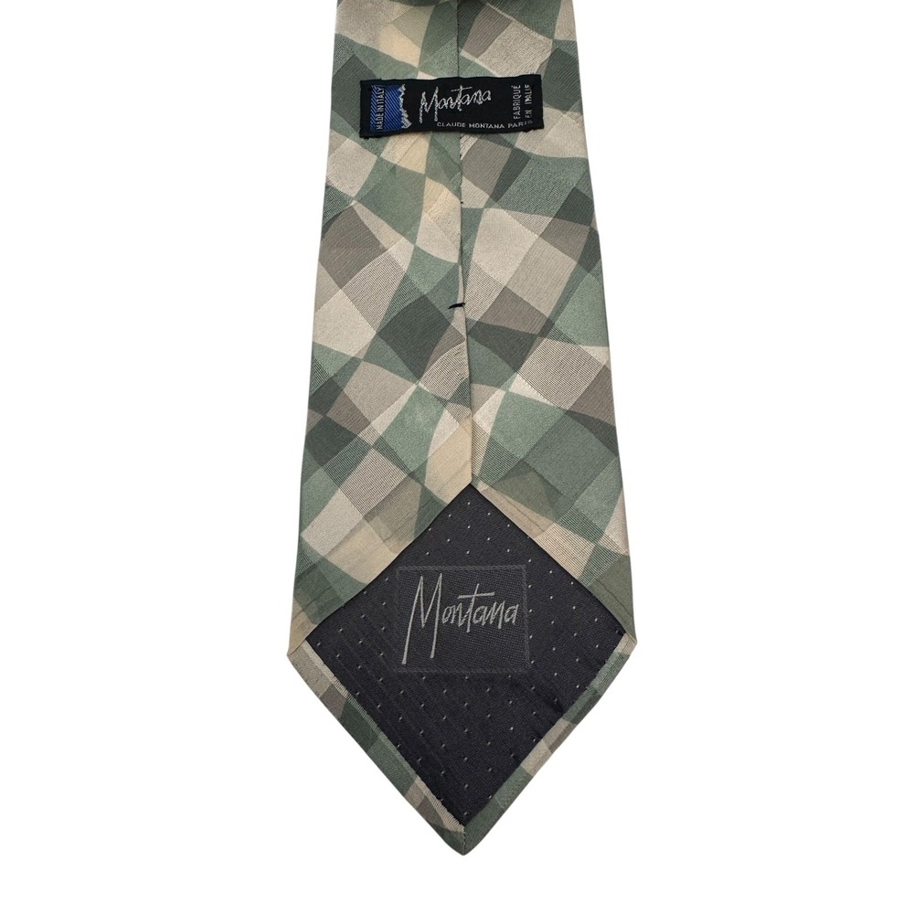 Claude Montana Tie Men's Silk Green Tan Plaid Made In Italy Business Necktie